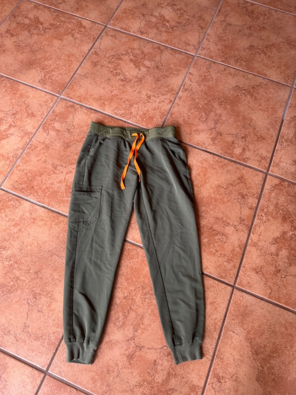 Figs Olive Green Jogger Pants with Orange Drawstring